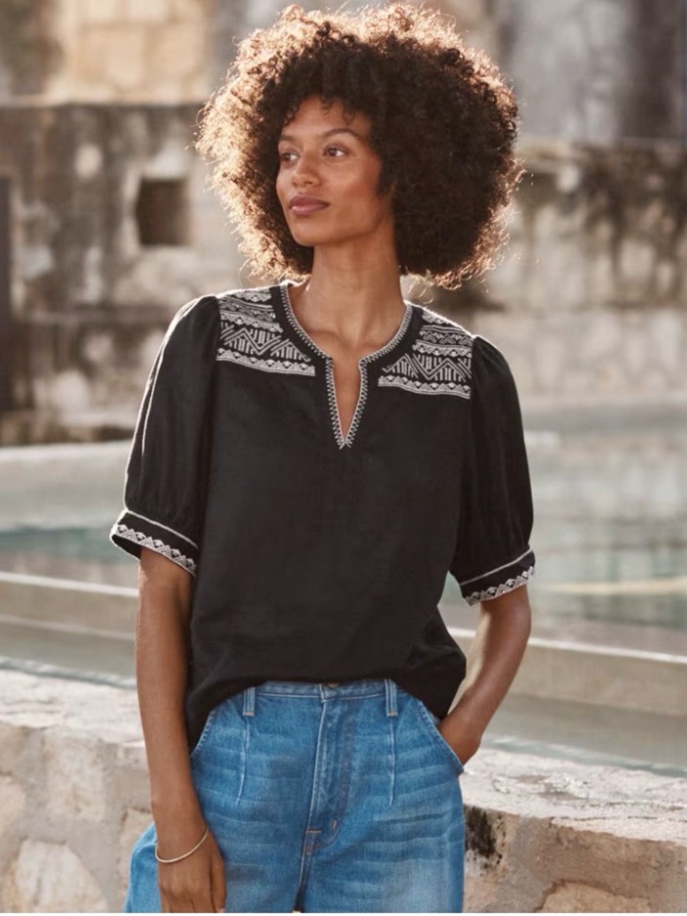 Garnet Hill Linen Embroidered Top